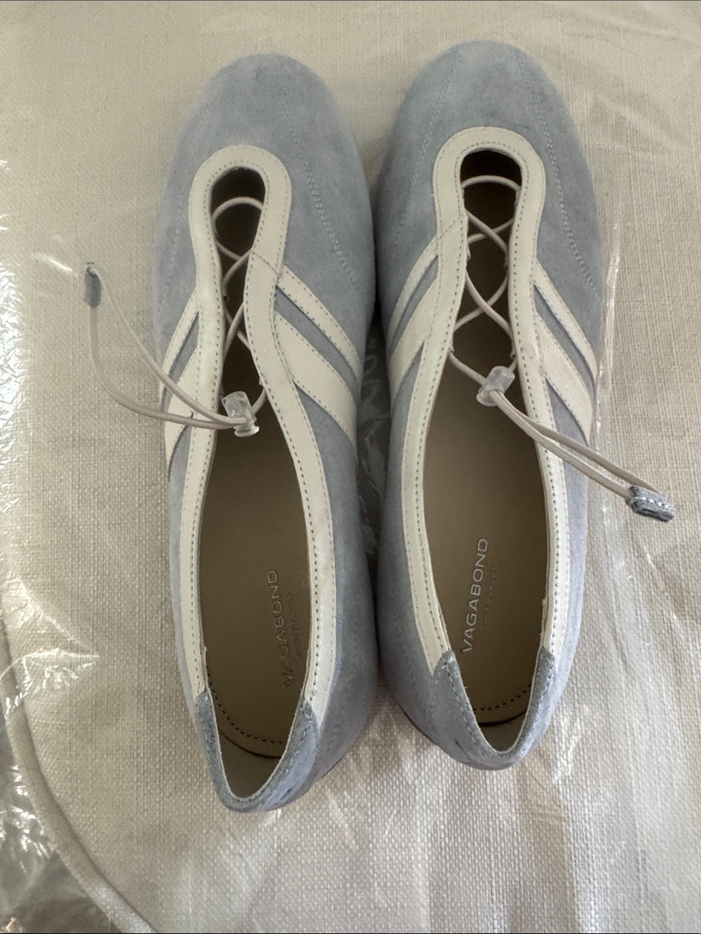 Vagabond Pale Blue and Cream Lace-Up Ballet Flats - Picture 8 of 14